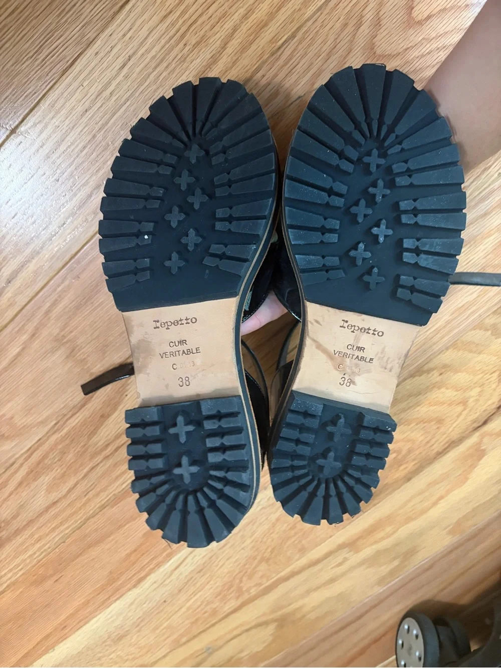 Repetto Black Patent Ankle-Strap Platform Sandal with Rose-Gold Buckle